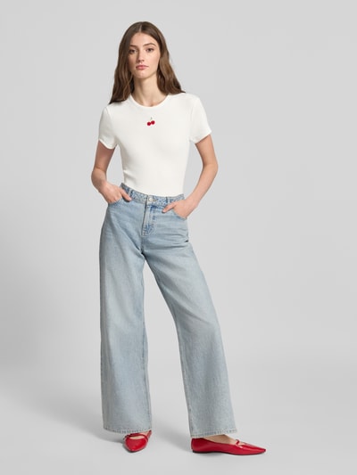 Only Regular fit T-shirt in riblook, model 'DANIELLA' Wit - 1