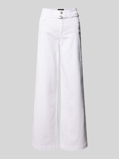 Produktfoto, Wide Leg Hose mit Gürtel von Marc Cain in Weiß aus Baumwoll-Lyocell-Mix mit Eingrifftaschen, Bundweite 37 cm, Innenbeinlänge 83 cm.