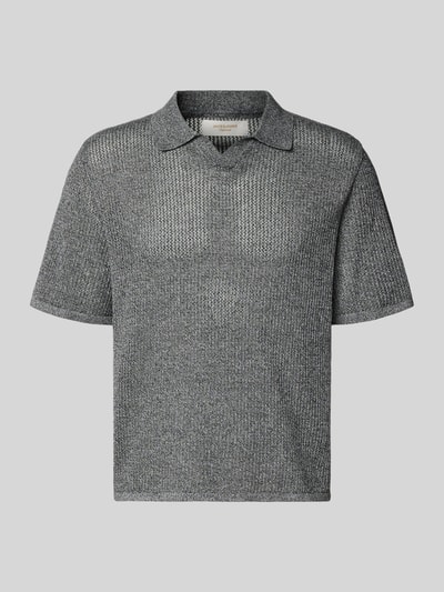 Produktfoto, Regular Fit Strick-Poloshirt Modell 'CASSIS' von Jack & Jones, reine Baumwolle, grau meliert, feine Textur, V-Ausschnitt