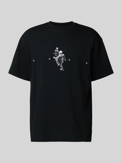 Produktfoto, Regular Fit T-Shirt aus reiner Baumwolle Modell 'DOLLO' von HUGO in Schwarz mit grafischem Muster, Rundhals, Label Stitching.