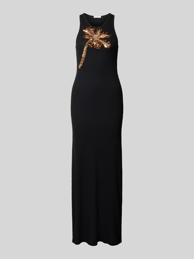 Produktfoto, Slim Fit Maxikleid mit Ziersteinbesatz von Rabanne, schwarzer elastischer Baumwoll-Mix, ärmellos, Rundhalsausschnitt