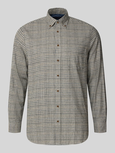 Produktfoto, Regular Fit Freizeithemd mit Button-Down-Kragen von Christian Berg Men, Baumwolle, Allover-Karo, dezente Erdtöne, glatte Struktur