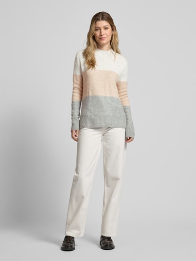 Tom Tailor Denim Regular fit gebreide pullover met katoen en colour-blocking Middengrijs gemêleerd - 1