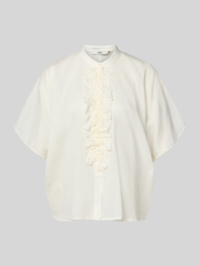 Produktfoto, Relaxed Fit Bluse mit Rüschen Modell 'DAISY' von 0039 Italy in Weiß, reine Baumwolle, Rundhalsausschnitt, strukturierte Oberfläche