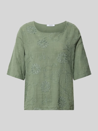 Produktfoto, T-shirt met ronde hals model 'Li44alii' van ZABAIONE in groen, puur katoen, recht model, ruglengte bij maat S 70 cm