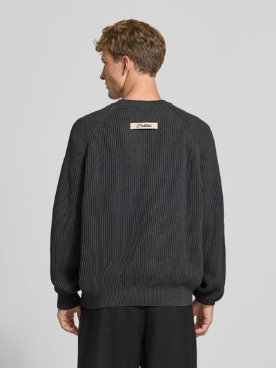PROHIBITED Relaxed Fit Strickpullover aus reiner Baumwolle Modell 'Campus' Dunkelgrau 5