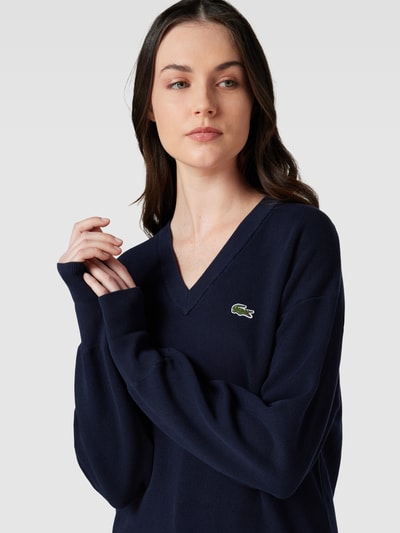 Lacoste Sweter z dzianiny z bawełny z naszywką z logo Granatowy 3