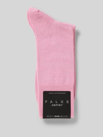Produktfoto, Socken mit geripptem Abschluss von Falke in Rosa, Schurwoll-Baumwoll-Mix mit Stretch-Anteil, körpernaher Schnitt, strukturierter Abschluss.