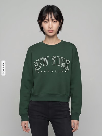 ONLY Bluza o luźnym kroju z mieszanki bawełny model 'SWEAT' Ciemnozielony melanż 4