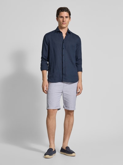 MCNEAL Regular fit korte linnen broek met tunnelkoord Middengrijs gemêleerd - 1