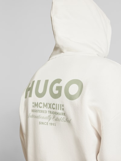 Hugo Blue Regular fit hoodie met labelprint, model 'Nazardo' Offwhite - 3