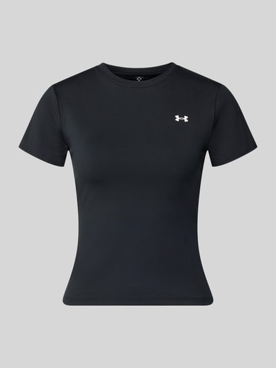 Produktfoto, T-shirt met ronde hals en logoprint van Under Armour, dames, materiaalmix met stretch, slim fit, ruglengte maat S 49 cm, zwart