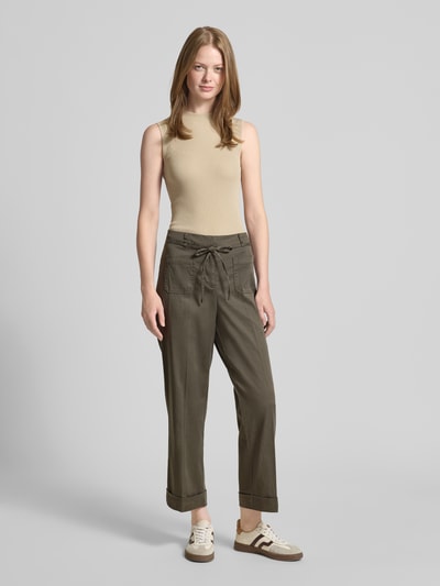 OPUS Straight Leg Stoffhose mit Bügelfalten Modell 'Meeri' Khaki 1
