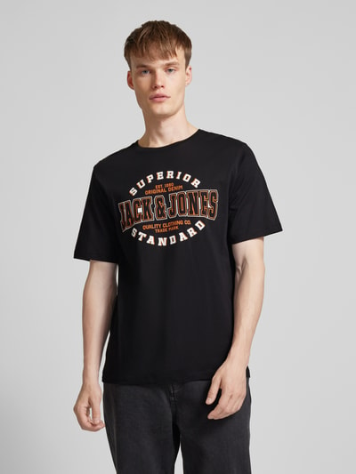 Jack & Jones T-shirt met labelprint, model 'ELOGO' Zwart - 4