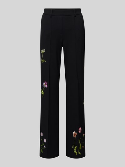 Produktfoto, schwarze Stoffhose mit französischen Eingrifftaschen Modell 'FRANCOISE' von Cambio, Stickereien, gerader Schnitt, Viskose-Mix