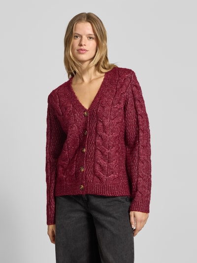 PIECES Regular Fit Strickjacke mit Woll-Anteil Modell 'NINA' Dunkelrot Melange 4
