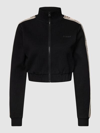 Guess Activewear Cropped Sweatjacke mit Galonstreifen Schwarz 2