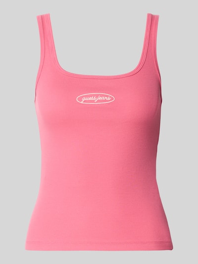 Guess Jeans Slim Fit Tanktop in Ripp-Optik mit Label-Stitching Fuchsia 2