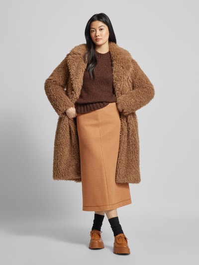 Christian Berg Woman Midirok met siernaad Camel gemêleerd - 1