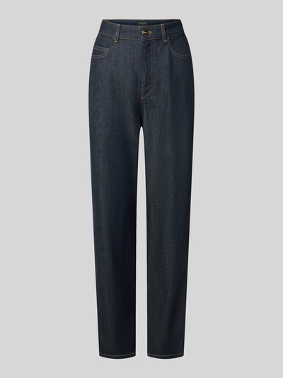 Produktfoto, Straight Fit Jeans aus elastischem katoenmix van Marc Cain, dames jeans in donkerblauw met riemlussen, 5-pocketmodel, knoop- en ritssluiting, bandwijdte maat 36: 37 cm, binnenbeenlengte maat 36: 73 cm