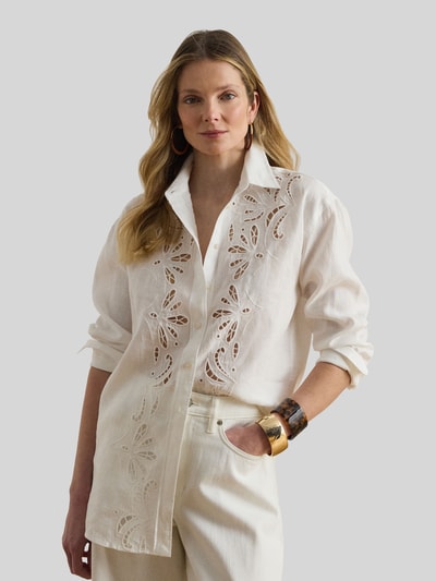 Lauren Ralph Lauren Bluzka z długim rękawem o kroju relaxed fit z haftem angielskim Écru melanż 4