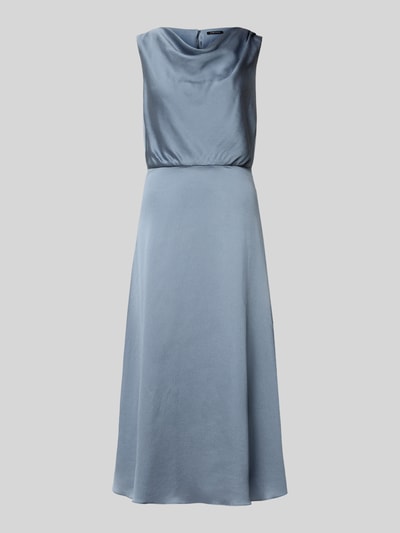 Produktfoto, Cocktailkleid mit Wasserfall-Ausschnitt von Swing, taliowany krój, sukienka midi, zamek błyskawiczny z tyłu, długość tyłu 128 cm, szerokość w rozmiarze 36: 47 cm, gładka tekstura, jednolity kolor niebieski
