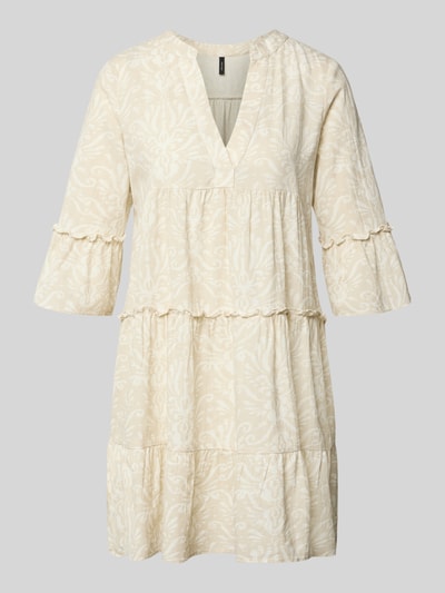 Produktfoto, Ausgestelltes Blusenkleid aus reiner Baumwolle Modell 'DICTHE' van Vero Moda met all-over motief, minilengte, plooien, henley-hals, 1/2-mouwen trompetmouwen, puur katoen