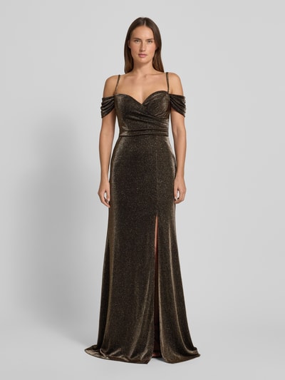 TROYDEN COLLECTION Avondjurk met hartvormige hals en loopsplit Goud gemêleerd - 4