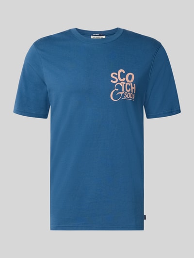 Produktfoto, Regular Fit T-Shirt mit Logo-Print von Scotch & Soda in Blau, reine Baumwolle, Rundhalsausschnitt, kurze Ärmel, Vorderansicht
