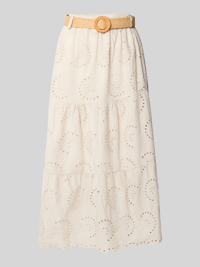 ZABAIONE Midirok met broderie anglaise en riem Beige - 2