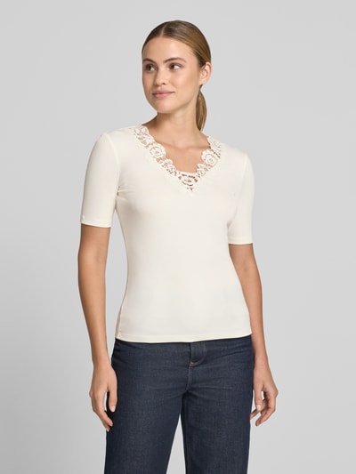 Jake*s Collection T-Shirt in Ripp-Optik mit Spitzenbesatz Offwhite 4
