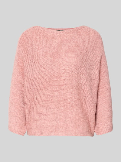 Produktfoto, Strickpullover mit 3/4-Arm von Zero in Rosa, Strukturmuster, Relaxed-Fit, U-Boot-Ausschnitt, Rückenlänge 52 cm, Ärmellänge 35 cm