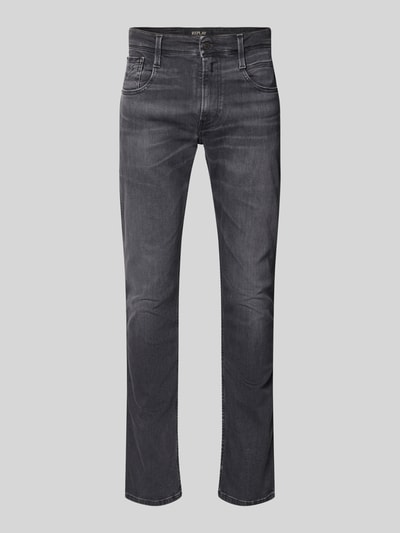 Produktfoto, Slim Fit Jeans im 5-Pocket-Design Modell 'Anbass' von Replay in Dunkelgrau, körpernaher Schnitt, glatte Jeansstruktur