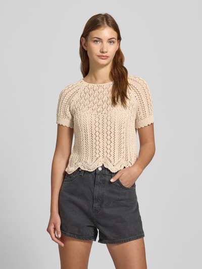 Only Regular fit gehaakt T-shirt van katoenmix, model 'NOLA' Zand - 4