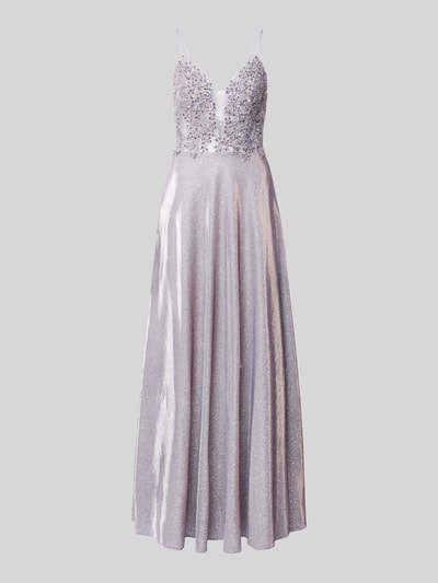 Produktfoto, Schimmerndes Midikleid mit Stitchings und Pailletten von Laona, efekt błyszczący, linia a, dekolt w serek, hafty, cekiny, cienkie ramiączka, długość tyłu w rozmiarze 36: 123 cm, szerokość w rozmiarze 36: 31 cm