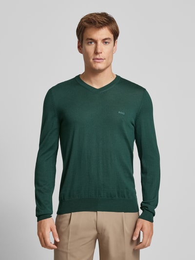 BOSS Gebreide pullover van scheerwol, model 'Baram' Donkergroen - 4