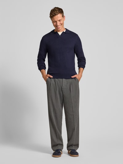 Casual Friday Regular fit shirt met lange mouwen en polokraag, model 'Karl' Donkerblauw - 1