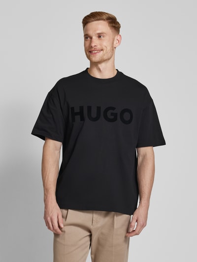 HUGO T-shirt met labelprint, model 'Dinkee' Zwart - 4