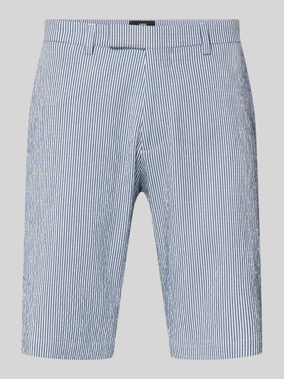 Produktfoto, Bermudas aus Viskose-Mix Modell 'BEPPE' von CINQUE in Weiß-Blau mit feinen Streifen, Eingrifftaschen, Regular-Fit, Stretch-Anteil, Bundweite 44 cm, Innenbeinlänge 27 cm, Größe 50, glatte Textur.