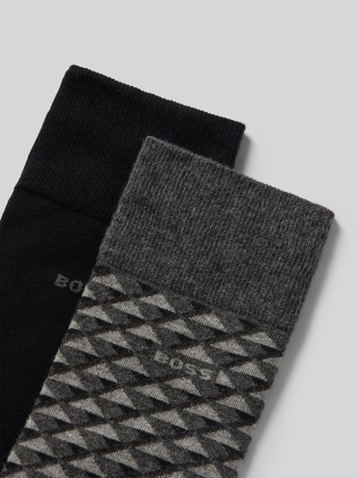 Produktfoto, Socken aus Baumwoll-Mix im 2er-Pack von BOSS, Allover-Muster, gerippter Bund, Herren Socken, grau und schwarz, Nahaufnahme