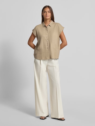 ICHI regular fit blouse van mix van linnen en viscose model 'LINNO' Taupe - 1