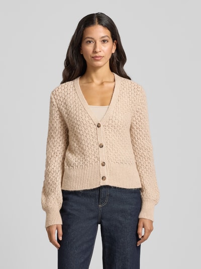 Stefanel Strickjacke mit V-Ausschnitt Modell 'ALPACA' Beige 4