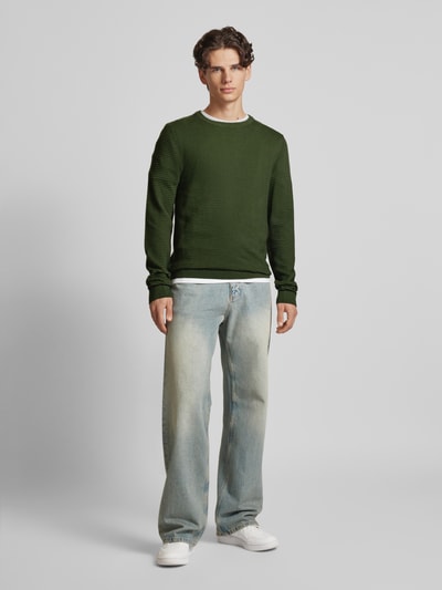 Jack & Jones Gebreide pullover met ronde hals, model 'OTTO' Donkergroen - 1