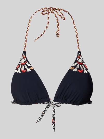 Produktfoto, Bikini-Hose mit Motiv-Stitching Modell 'Crico' von Banana Moon, elastyczna mieszanka materiałów, ozdobne obszycie, czarne tło