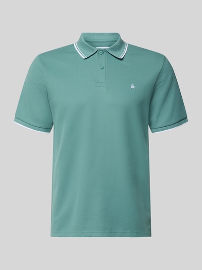 Produktfoto, grünes Regular Fit Poloshirt mit Strukturmuster, Knopfleiste, Stitching, Baumwoll-Anteil, Modell 'AUSTIN' von Jack & Jones