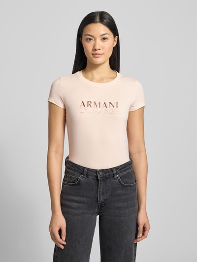 ARMANI EXCHANGE T-shirt z detalem z logo Jasnoróżowy 4