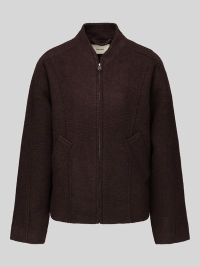 Produktfoto, brauner Regular Fit Blouson aus Woll-Mix Modell 'JACQUELINE' von Selected, Damen Bomberjacke, glatte Textur, neutrale Kulisse
