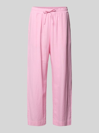 Produktfoto, Wide-Leg-Pants aus Leinen-Mix mit Viskose-Anteil von FREE/QUENT, Modell 'Lava', Loose-Fit, elastischer Bund mit Kordelzug, zartrosa Farbe, glatte Textur, Bundweite 40 cm, Innenbeinlänge 67 cm