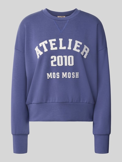 Produktfoto, Relaxed Fit Sweatshirt aus Viskose-Mix Modell 'Nima' von MOS MOSH in Blau mit Logo-Detail, Rundhalsausschnitt, elastische Abschlüsse.