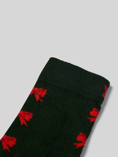 Happy Socks Regular Fit Socken mit Motiv-Stitching Modell 'Bow' Dunkelgruen 2